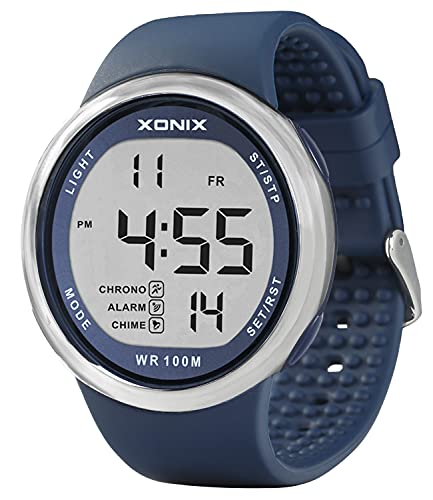 TOMORO Vogue Simple Men's Unisex 100M Waterproof Large Digits Digital Casual Women Big Boys Outdoor Stopwatch Countdown Chronograph Luminous Sport Dive Watch (Push-Button Underwater) - color: Silicone strap 44mm Blue
