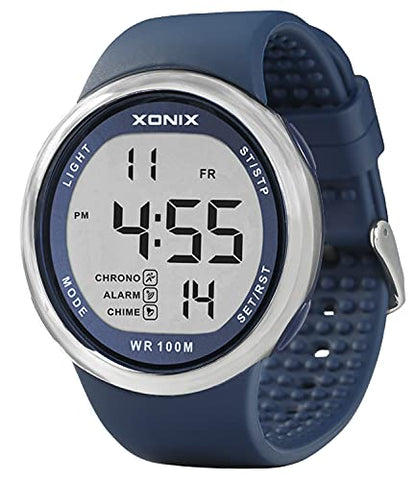 TOMORO Vogue Simple Men's Unisex 100M Waterproof Large Digits Digital Casual Women Big Boys Outdoor Stopwatch Countdown Chronograph Luminous Sport Dive Watch (Push-Button Underwater) - color: Silicone strap 44mm Blue