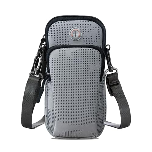 Phone Holder for Running Armband, Cell Phone Crossbody Bag for Women Men Kids iPhone Galaxy Smartphone Pouch Carrier Purse,Sports Arm Bags Band Sleeve Fit Walking Exercise Runners Gym Workout - color: 13-Grey with Crossbody Strap&Hook