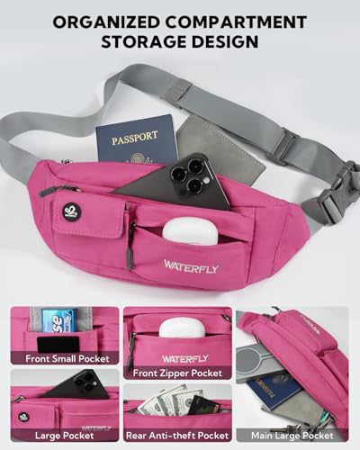 WATERFLY Small Crossbody Fanny Pack, Slim Waist Bag Chest Pouch Pink - color: Pink
