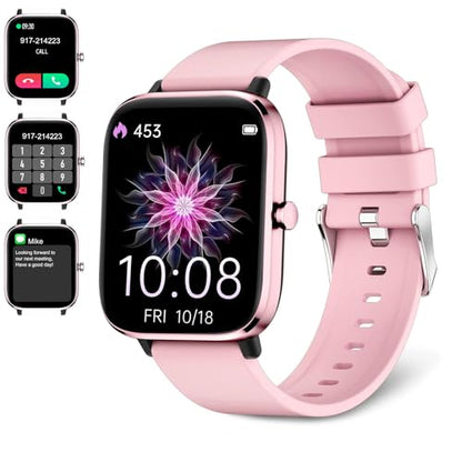 Smartwatch for Women - Call, Fitness Tracker, Heart Rate & Sleep Monitor, 1.69" Touch Screen, Waterproof - For Android & iPhone, Pink - color: Pink