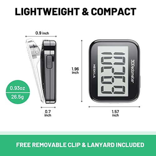 NESKLA 3D Pedometer, Simple Step Counter with Large LCD Display for Walking - color: Black