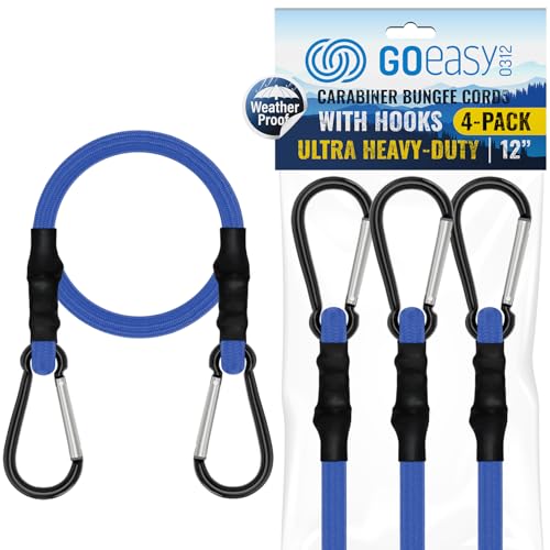 GOEASY0312 Bungee Cords with Hooks Heavy Duty 12" Carabiner, 4PCS Blue - color: Blue, size: 12" 4pcs