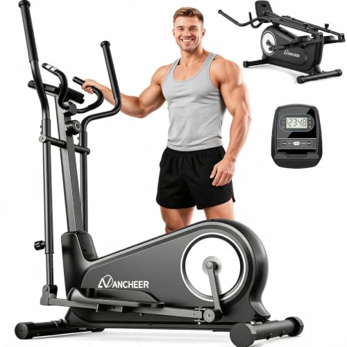 ANCHEER Elliptical Exercise Machine Foldable Elliptical Trainer 16" Stride - color: Black with White