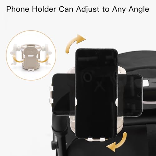 Gromast Universal Stroller Cup Holder with Phone Holder, 3-in-1 Detachable Drink Holder 360° Rotatable, Adjustable Cup Holder for Baby Stroller, Tricycle - Khaki - color: Khaki-4-in-1