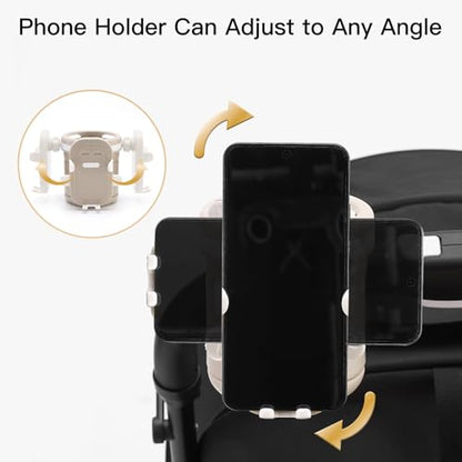 Gromast Universal Stroller Cup Holder with Phone Holder, 3-in-1 Detachable Drink Holder 360° Rotatable, Adjustable Cup Holder for Baby Stroller, Tricycle - Khaki - color: Khaki-4-in-1