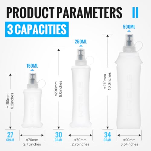 WRELS TPU Collapsible Soft Flask,Lightweight PBA Free Folding Running Water Bottles,Leakproof Durable Hydration Flask for Outdoors (500ml/16.9oz-2 Packs-White) - color: 500ml/16.9oz-2 Packs-White