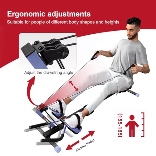 Tousains 3 in 1 Foldable Rowing Machine, AB Machine with 3 Level Angle & Led Monitor, Multi-Functional Rower Fitness Equipment Home Gym Full Body Fitness Machine - color: blue