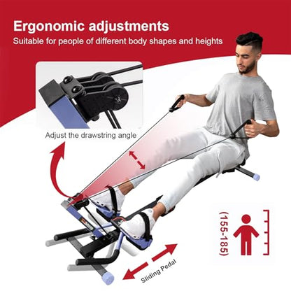 Tousains 3 in 1 Foldable Rowing Machine, AB Machine with 3 Level Angle & Led Monitor, Multi-Functional Rower Fitness Equipment Home Gym Full Body Fitness Machine - color: blue