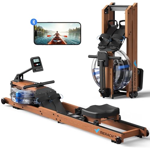 Merach R280 Water Rowing Machine, Foldable & Space-Saving, 400lbs Capacity - style: Solid - Wood