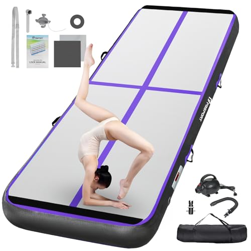 FBSPORT Inflatable Air Gymnastics Mat Training Mats 4/8 inches Thickness Gymnastics Tracks for Home Use/Training/Cheerleading/Yoga/Water with Pump - color: Black Purple, size: 10ft*3.3ft*4in(3*1*0.1m)