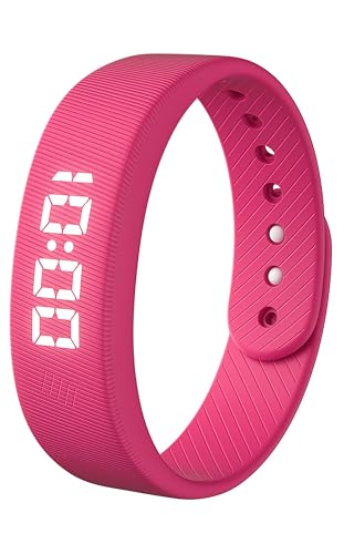 Gosasa Lightweight LED Digital Sport Watch Waterproof Fitness Tracker with Calorie Counter, Pedometer, Vibrating Alarm, USB Rechargeable Silicone Wristband for Men Women (Rose Red) - color: Rose Red
