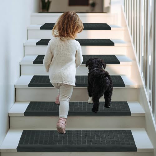 Stair Treads — 6 Pack 10x30 inch Summit Grip Rubber Stair Mats - color: Black Summit Grip, size: 6 Pack