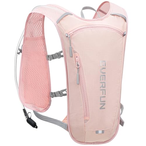 EVERFUN Hydration Backpack Running Vest Small Hiking Water Backpack with 1.5L Water Bladder, Lightweight Reflective Hydro Pack for Trail Running, Biking, Race, Marathons - color: Pink