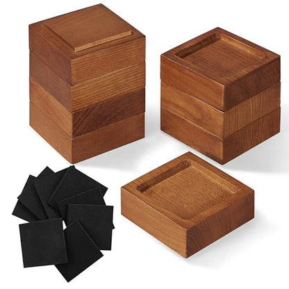 Bed Risers, Furniture Risers (Set of 8-Height 1") Can be Adjusted to 2'' 3''or 4'', Lifts Furniture Risers, Solid Natural Wood Risers, Non-Slip Recessed Hole (Square-Light Brown Color) - color: Square-light Brown Color
