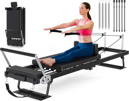 91.3" Pilates Reformer Foldable, TYRSEN Adjustable Pilates Machine, Springs and Cords Dual Resistance Customizable, Longer Smooth Rail, Jump Board, Full-Body Workout Equipment Home Use, Up to 400 lbs