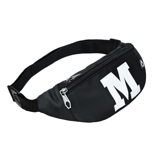 Fanny Packs for Men and Women Water-Repellent Sports Waist Pack Bag - color: 1pack-Black Letter M