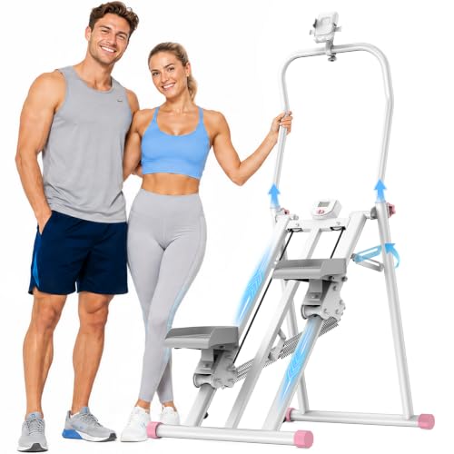 HXD-ERGO Stair Stepper for Home with 3-Level Resistance and 2 Incline Modes - color: White&Pink