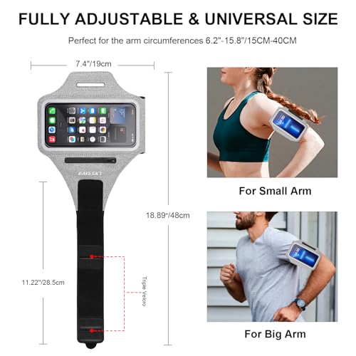 HAISSKY Running Armband with Zipper Pocket Sweatproof Running Phone Holder - color: Grey(Up to 6.9")