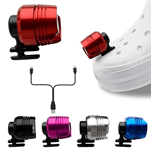 Rechargeable Lights for Crocs, 2 Pack LED Lights for Croc, Waterproof Aluminum Alloy Accessories for Crocs, Headlights for Crocs for Boys, Girls, Men, Women, Adults, Kids (Red) - color: Red