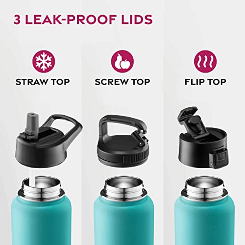 FineDine Insulated Water Bottle with Straw, 25 Oz, Cheery Turquoise - color: Cheery Turquoise, size: 25 Ounces