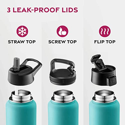 FineDine Insulated Water Bottle with Straw, 25 Oz, Cheery Turquoise - color: Cheery Turquoise, size: 25 Ounces