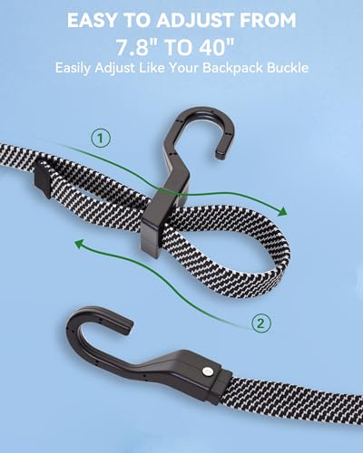 40" Flat Adjustable Bungee Cords with Hooks, 3X Faster to Adjust the Length - size: 40 Inch, style: Adjustable