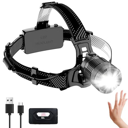 Headlamp Rechargeable, 100,000LM Super Bright LED Head Lamp Light