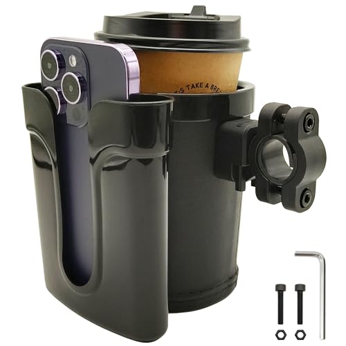 Bike Cup Holder with Phone Keys Holder, Handlebar Water Bottle Cage for E-Bike, Scooter, Stroller, Wheelchair