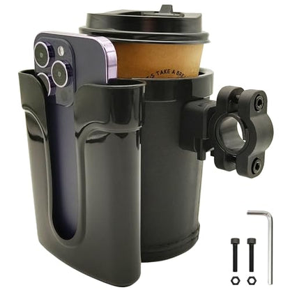 Bike Cup Holder with Phone Keys Holder, Handlebar Water Bottle Cage for E-Bike, Scooter, Stroller, Wheelchair