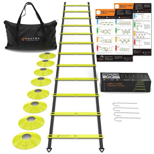 Agility Ladder Set, 12-Rung Speed Ladder + Training Cones, Soccer Training Equipment, Footwork Drills Kit, Speed & Agility Equipment, Football Practice Equipment, Basketball Gear - color: Bright Yellow