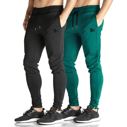 BROKIG Men's Zip Joggers Casual Gym Workout Track Pants - color: 2 Pack Black+dark Green, size: XX-Large