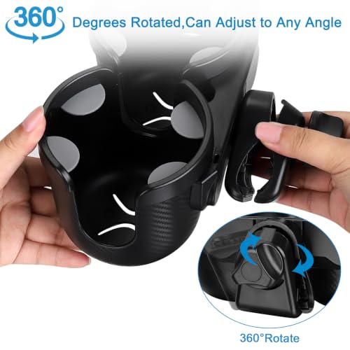 Accmor Stroller Cup Holder with Phone Holder, Bike Cup Holder, Universal Cup Holder for Uppababy Nuna Strollers, 2-in-1 Drinks Holder for Walker, Wheelchair, Scooter - color: Double Holder-All Black Texture