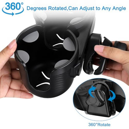 Accmor Stroller Cup Holder with Phone Holder, Bike Cup Holder, Universal Cup Holder for Uppababy Nuna Strollers, 2-in-1 Drinks Holder for Walker, Wheelchair, Scooter - color: Double Holder-All Black Texture