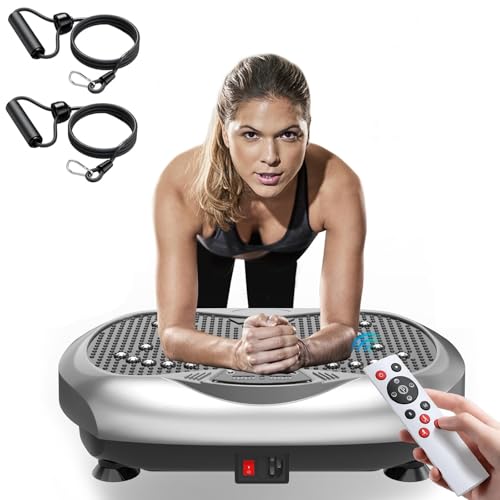 Natini Vibration Plate Exercise Machine, 990 Speed Levels Whole Body Vibrating Plate for Lymphatic Drainage, Home Workout Equipment with Resistance Bands, Remote, 330 lbs Capacity for Home Gym - color: Sliver