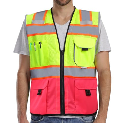 Dib Safety Reflective Safety Vest Made with 3M Tape, Yellow and Pink S - color: Yellow & Pink, size: Small