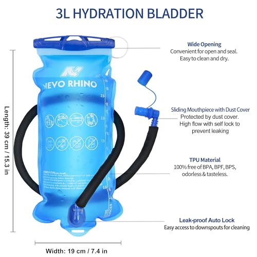 N NEVO RHINO Hydration Bladder 1.5L - 2L- 3L Leak Proof Water Reservoir - color: 3L-Blue