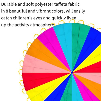 Parachute 13ft/ 16.4ft/ 20ft - Kids Play Gymnastics Parachute with Handles for Group Team Cooperative Games,Indoor Outdoor Gym Class Rainbow Parachute Birthday Church VBS Activity Supplies - size: 23ft