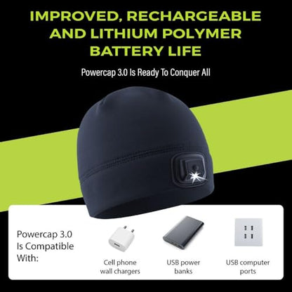 POWERCAP LED Hat Light 150 Lumens Rechargeable Fleece Beanie with Bright Built-in Headlamp Waterproof LED Warm One Size Cap - color: Gray 3.0
