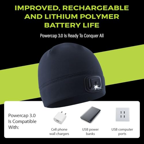 POWERCAP LED Hat Light 150 Lumens Rechargeable Fleece Beanie with Bright Built-in Headlamp Waterproof LED Warm One Size Cap - color: Real Tree Edge 3.0