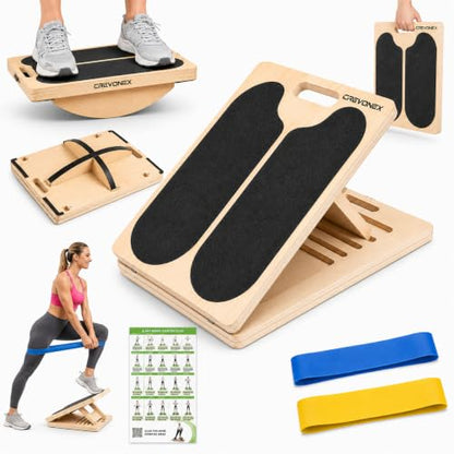 3-in-1 Adjustable Wooden Slant Board for Calf Stretching, Calf Stretcher, Slant Board for Exercise, Adjustable Incline Stretch Board, Non-Slip Squat Wedge for Legs, Ankles & Feet, 400 lbs Capacity