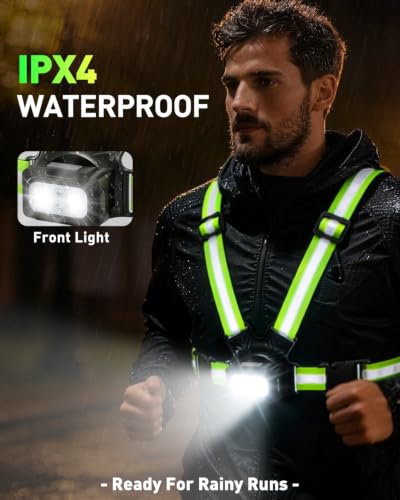 Running Chest Light [2 Color & 7 Modes] 500LM High-Visibility Reflective Running Vest Light with Adjustable 45° Beam, Waterproof Safety Light for Night Running Walking Hiking Camping Cycling Jogging - size: Front Light