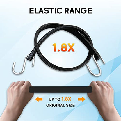 ROBLOCK 15" Bungee Cords with Hooks with 150% Max Stretch, 100% EPDM Rubber Tarp Straps with Metal Crimped S Hooks, Ideal for Securing Tarps, Cargo, Canvases, Weatherproof (10 Pack) - size: 15 Inch(pack of 10)