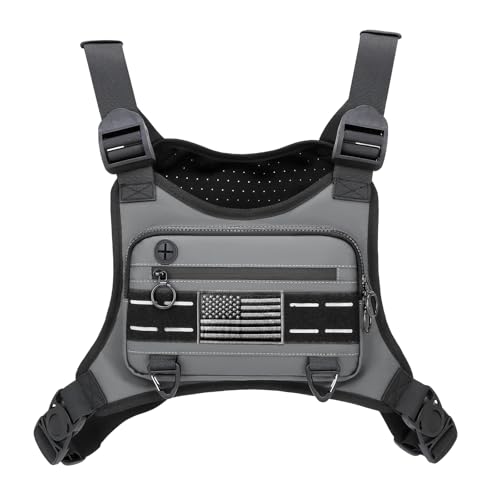 Muserise Sports Chest Bag For Men Women, Water Resistant Lightweight Front Chest Pack, Running Vest Bag With Built-In Phone Holder & Extra Storage For Workouts, Running, Cycling (Gray) - color: Gray