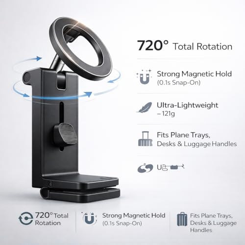 Mizi Airplane Phone Holder – Magnetic Travel Phone Mount for Airplane Seat Back, Hands-Free Flight Essentials Compatible with iPhone 17-12 Pro Max/Air/Plus/Mini with Magnetic Case - Black - size: C298