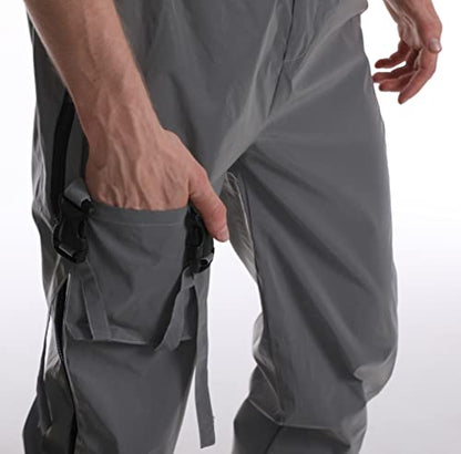 LZLRUN Men Rave Reflective Pants Breathable Zipper Fluorescent Trousers - size: Large