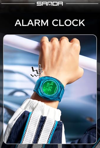 FANMIS Men's Digital Sports Watch Big Face Stopwatch Outdoor Rubber Strap - color: Turquoise Blue