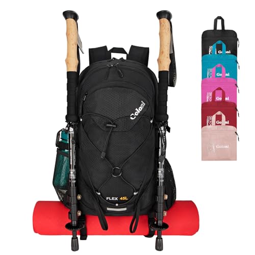 Goloni 45L Foldable Hiking Daypack, Lightweight Water‑Resistant Backpack - color: Black
