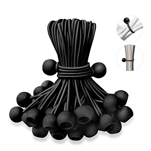 6 Inch Ball Bungee Cords, 50 Pack Heavy Duty UV Resistant Elastic Strap, Reusable Tie Down Cord with Balls, Indoor Outdoor Cords for Golf Net, Soccer Goals, Camping, Tent Poles, Hose (Black) - style: Black 50 Pack