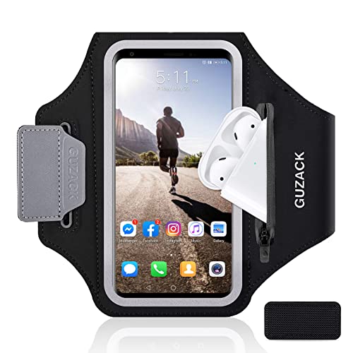 GUZACK Running Armband with Zipper Pouch, Running Phone Holder,Up to 6.9" - color: Black Zipper (Up to 6.9"), size: M